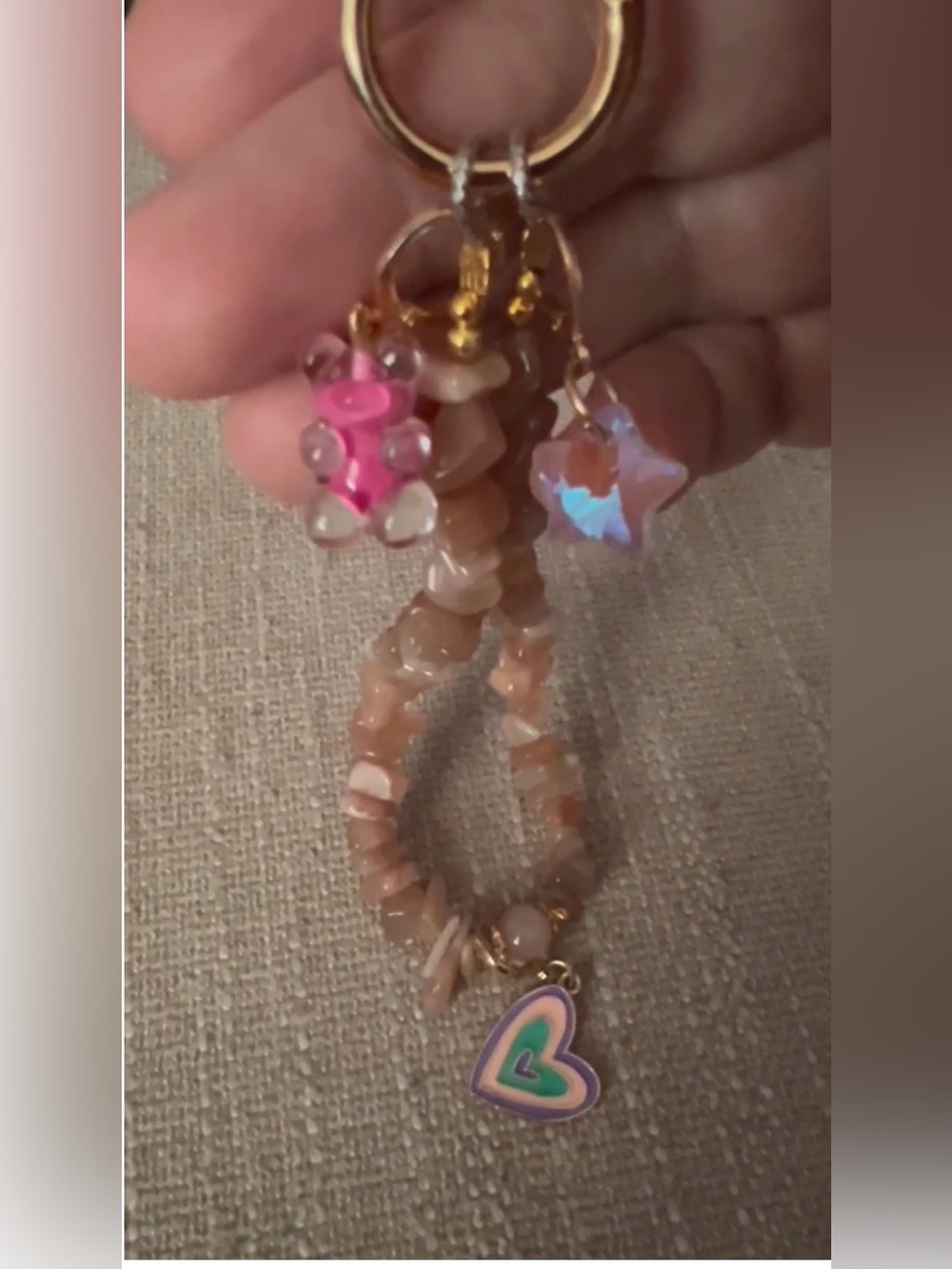 Bag Charms/Key Ring with Peach Moonstones